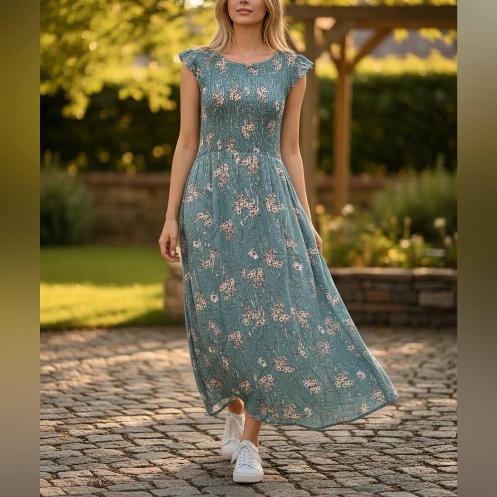 Hayden La Blue Floral Smocked Midi Maxi Dress Pockets Sleeveless Boho Nwt L